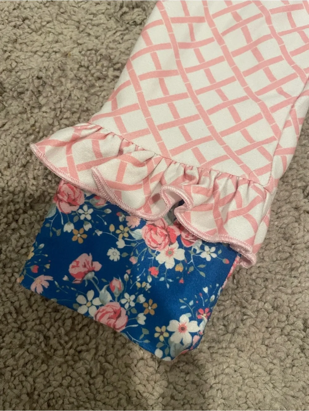 Bliss Blue Floral Ruffle Tank & Pink Lattice Pajama Set